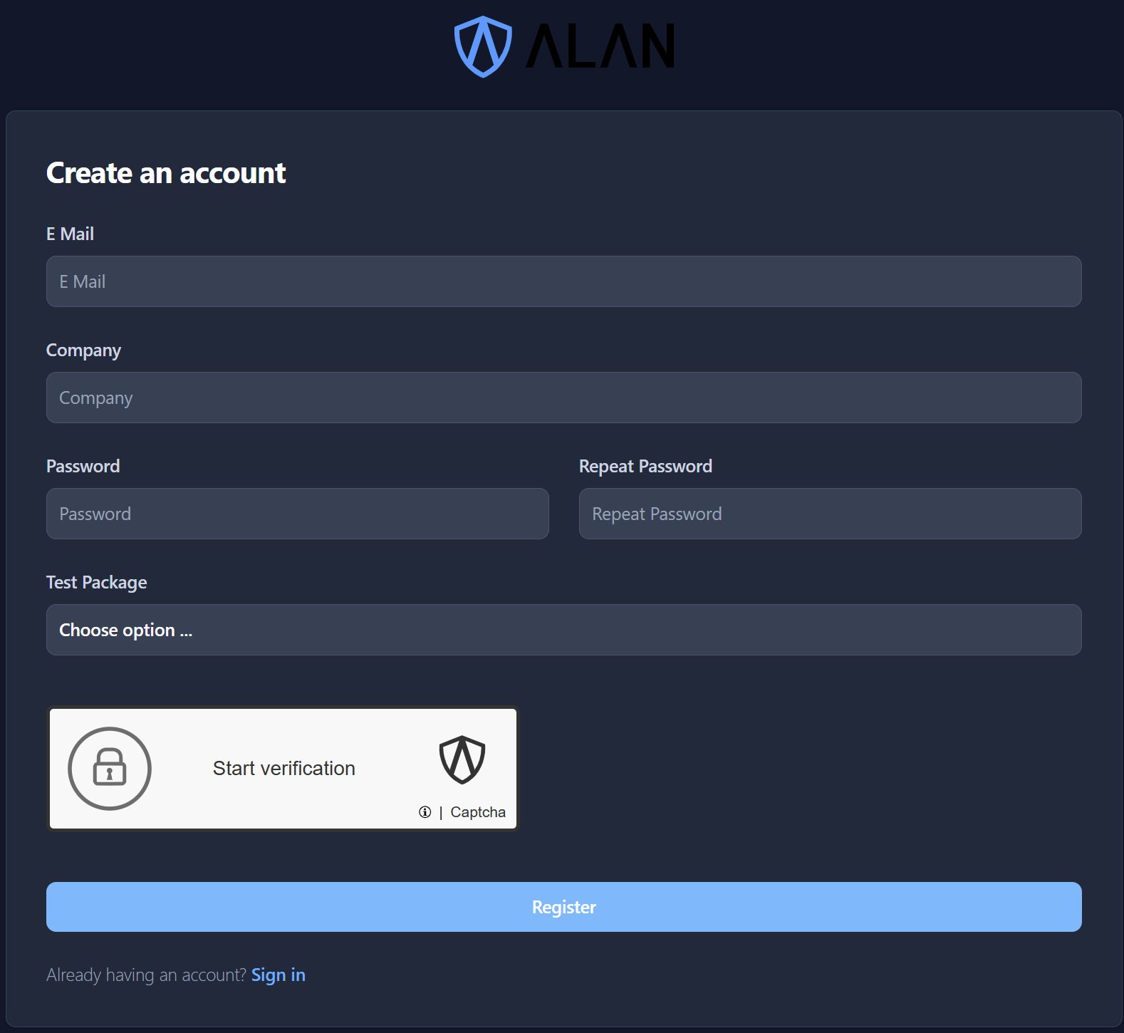 ALAN Captcha Registration